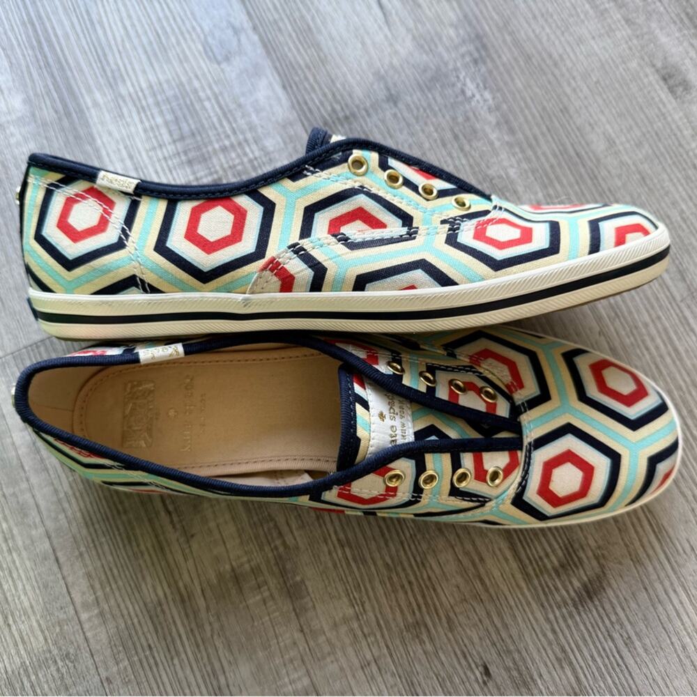 KEDS x Kate Spade Women’s Sz 8 Slip on Shoes Canvas Printed Shapes
